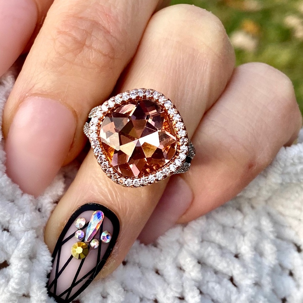 NEW 18k Rose gold plated Champagne Stone Ring - Picture 2 of 7